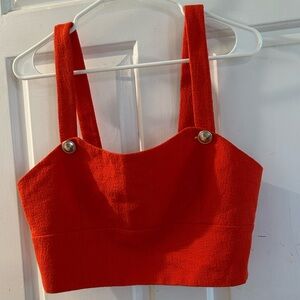 Anthropologie Orange-Red Cropped Tank Top with Button Straps